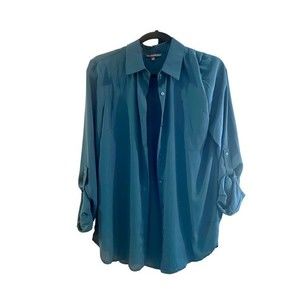 Adrianna Papell Green/Blue Button Up Blouse | Small